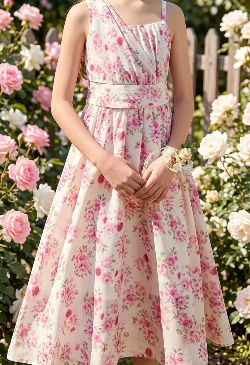Girls Teenage One Shoulder Bridesmaid Dress, Chiffon Flower Girl Dress, Perfect for Party, Birthday &amp; Wedding