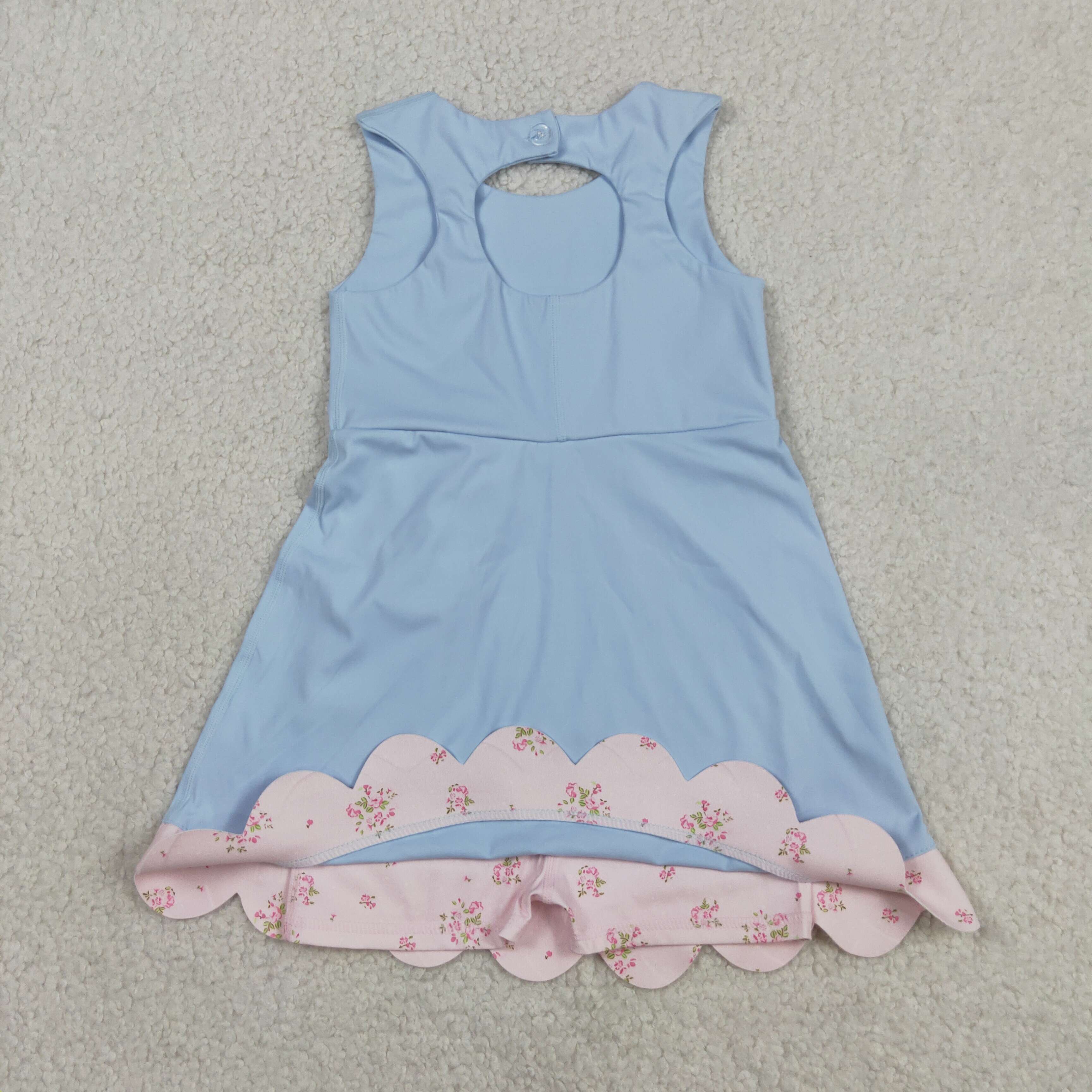 RTS Fashion Children's Little Girls Summer Casual Sleeveless Bows Floral Scallop Edge Ruffles ODM Cotton Blend A-Line Play Dress