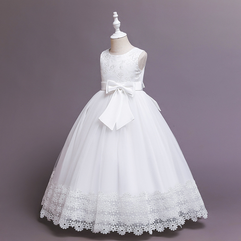 Hot Sale Latest Kids Birthday Gift Party Pageant Sweet Clothes Toddler Baby Girl Sleeveless Embroidered Lace Formal Night Dress