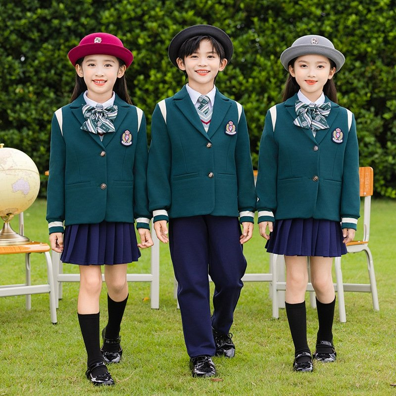 Girls Vintage Plaid Lapel Long Sleeve Patchwork Knitted Kids Formal School Uniform Fall Winter Dress