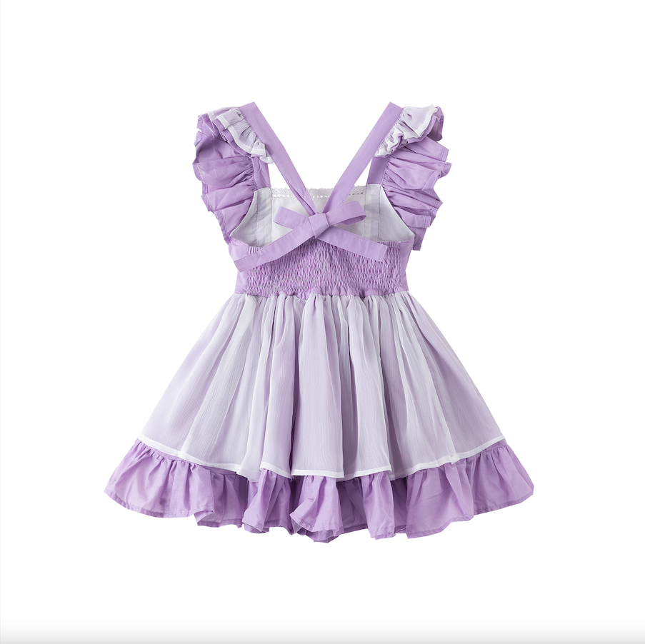 Girls Spring Boutique Embroidered Rose Flower Dress Girls Lavender Smocked Dress