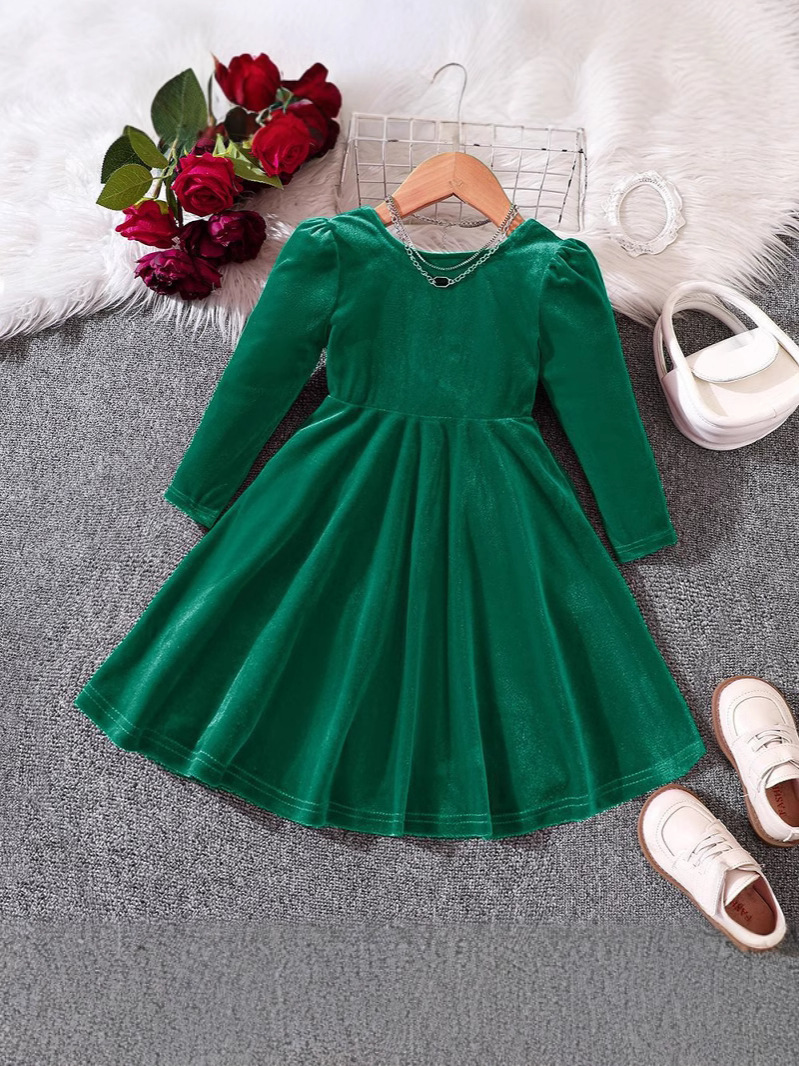 Children's Autumn and Winter Velvet Bow Christmas Princess Dress for Girls