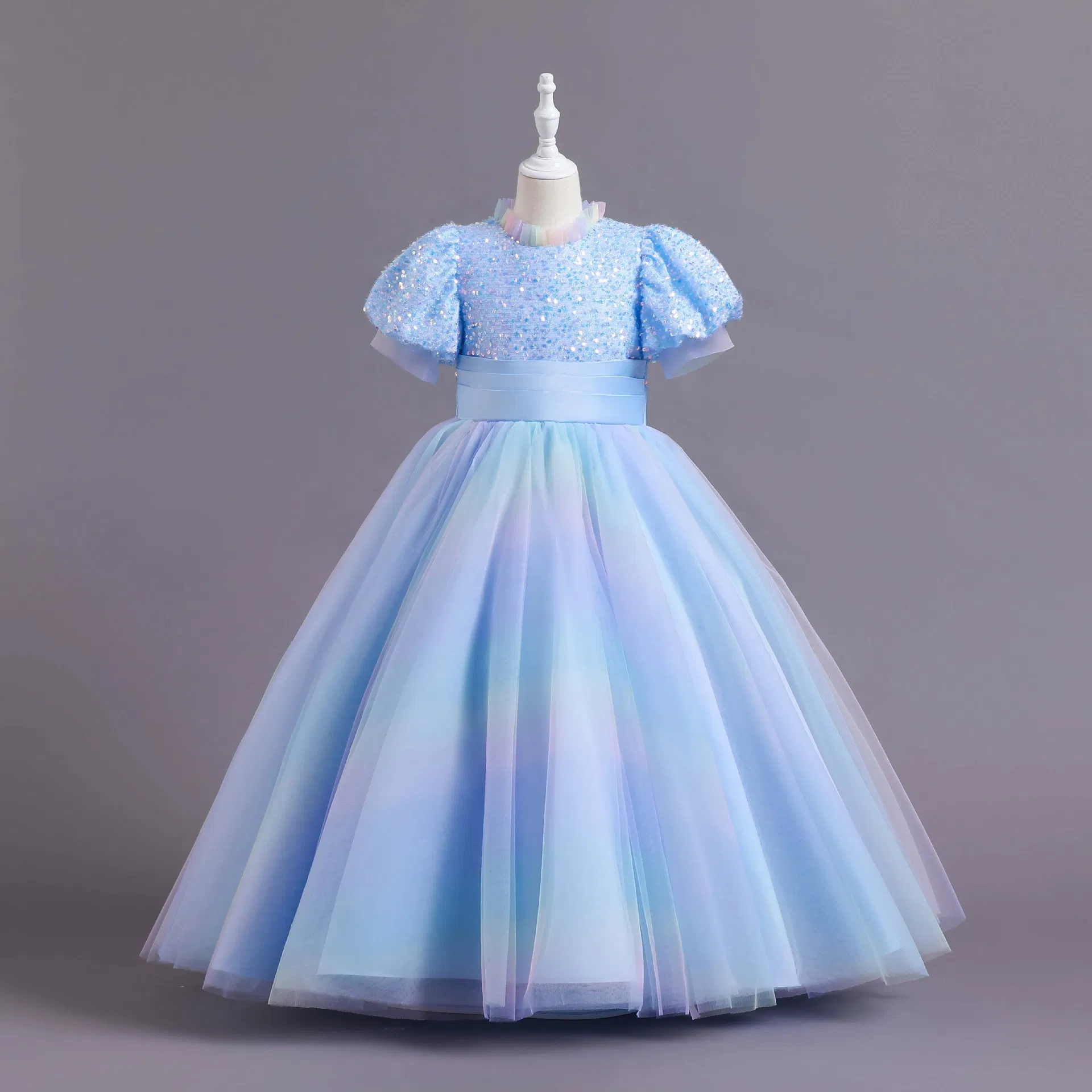 Cute Girl Wear Short Sleeves Party Wear Long Princess Dress