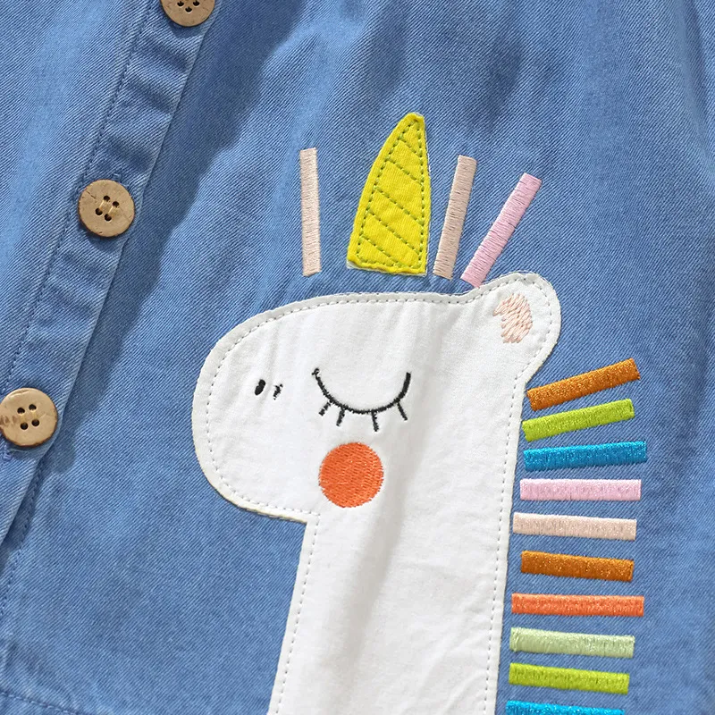 High Quality Summer Children Clothes Baby Girl Sleeveless Cartoon Embroidery Denim Dress