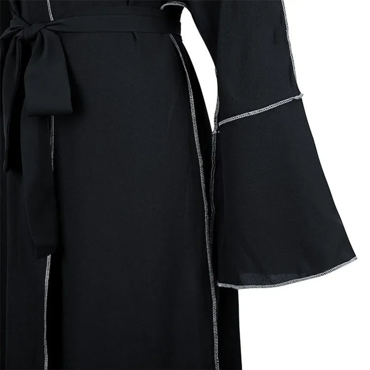 Latest Designs Casual Maxi Muslim Open Abaya Dress Islamic Girls Black Dresses