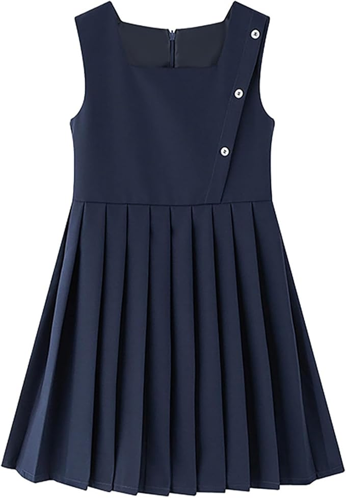 Custom Girls Sleeveless Pleated Pinafore Dress School Uniform White Long Sleeve Shirt Two Piece