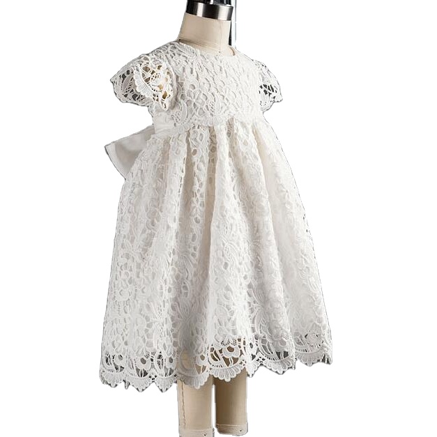European Style White Flower Girl Vintage Dress Supplier Ins Baptism Tulle Lace Toddler Baby Girls Birthday Party Dresses