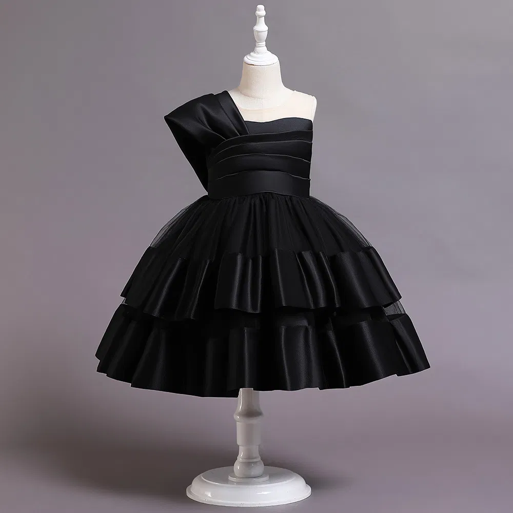 Girls One Shoulder Satin Princess Party Dress with Back Zipper