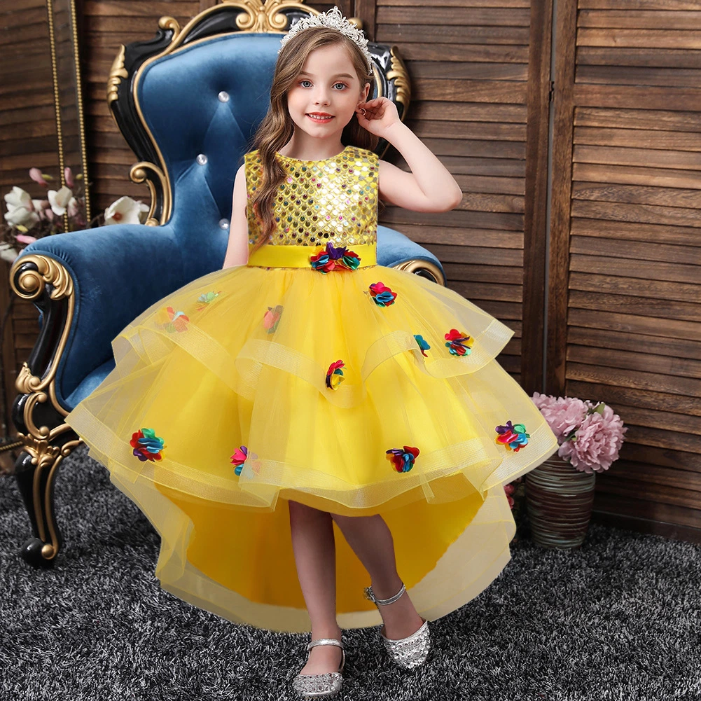 Wholesale Fashion Baby Girl Party Kids Dresses for Children Fancy Flower Petal Evening Little Clothes