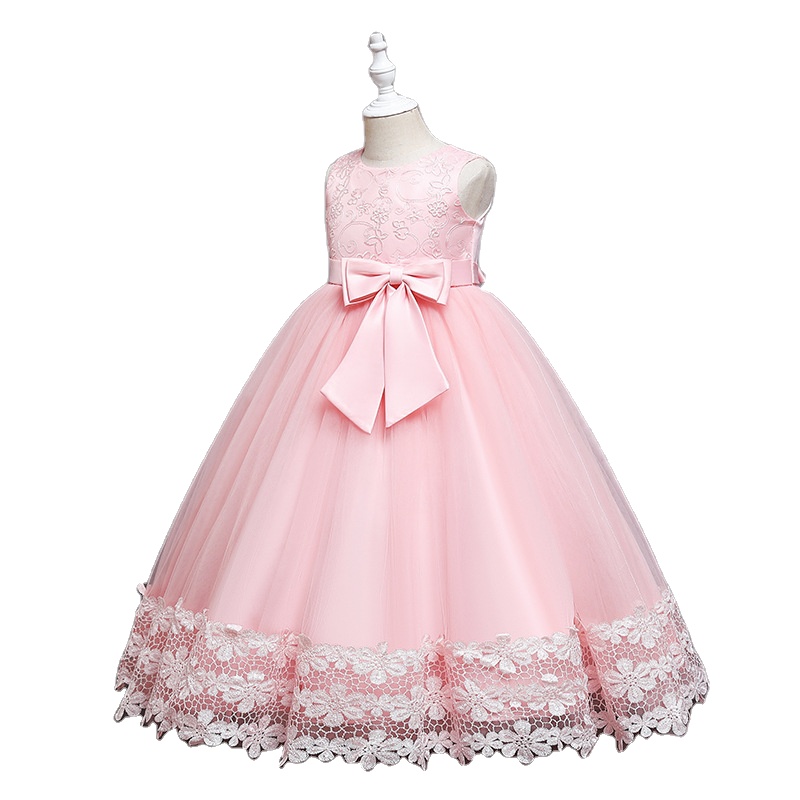 Hot Sale Latest Kids Birthday Gift Party Pageant Sweet Clothes Toddler Baby Girl Sleeveless Embroidered Lace Formal Night Dress