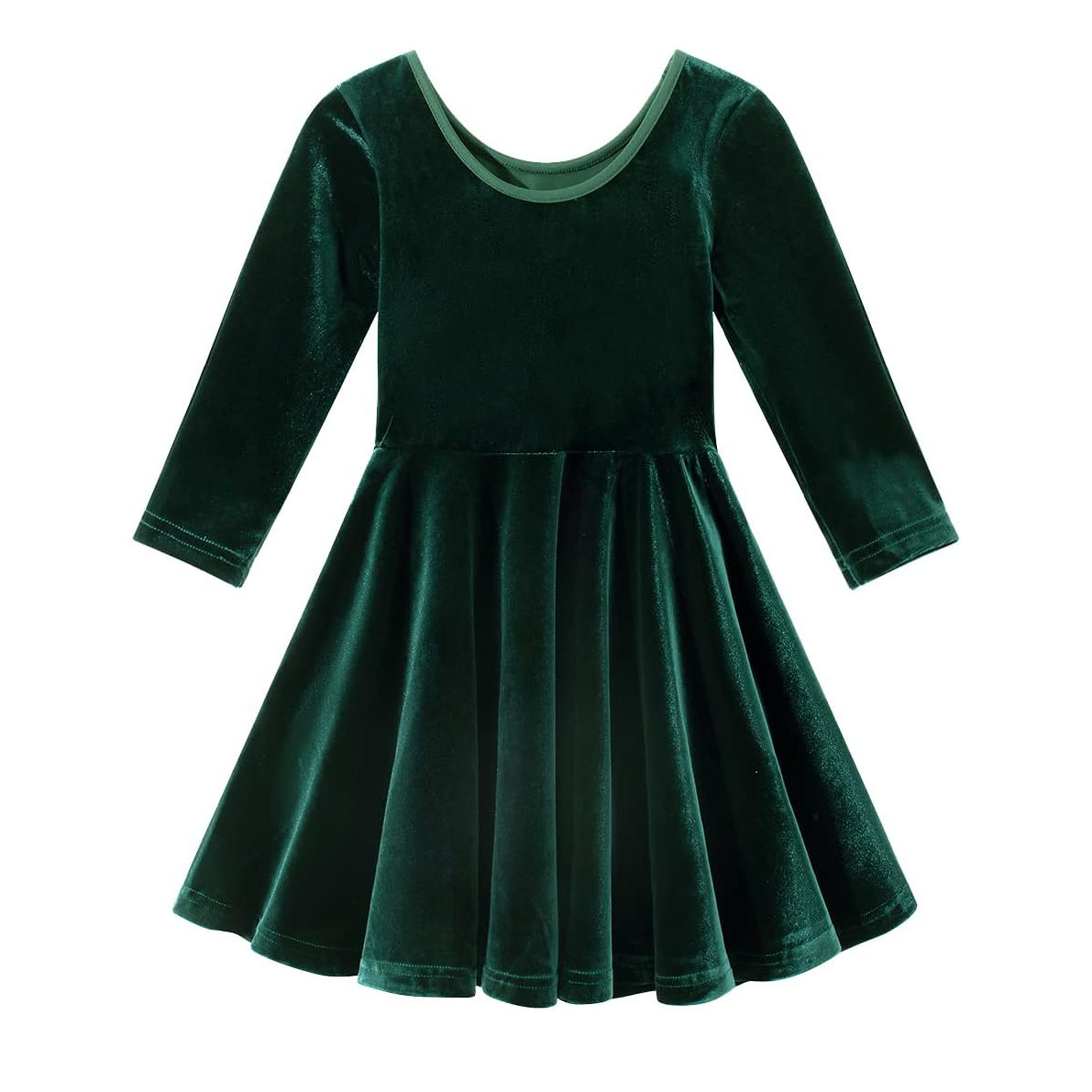 Fashion Girls 3/4 Sleeve Christmas Red Velvet Baby Girl Twirly Dress Casual Kids Girls Dresses