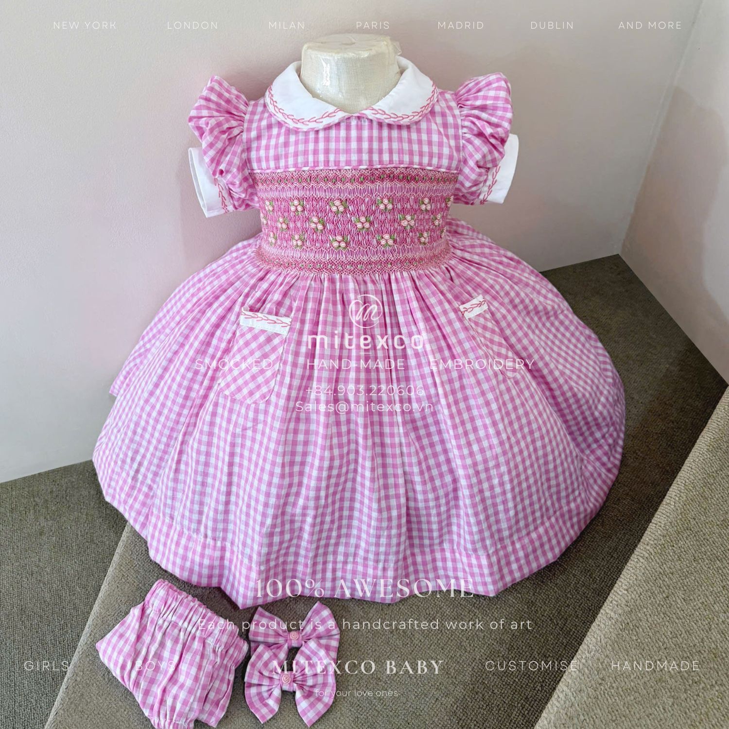 Wholesale Girl's Clothing 100% Cotton Fabric Summer Flower Baby Girls Dresses Smocked Clothes Frock Casual Boutiques