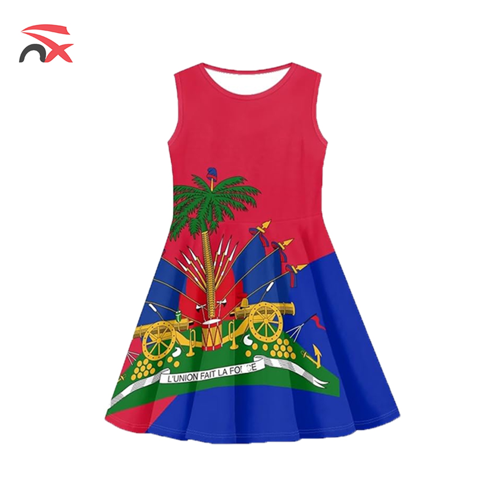 Casual Princess Summer Haiti Dresses Halter O-Neck Beach Sundress Kids Haiti Flag Skirt for Baby Little Girl