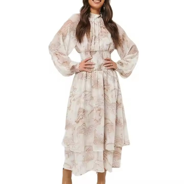 Fashion Wholesale Ladies Girls Smoking Maxi Dresses Elegant Customized Women Chiffon Casual Dresses