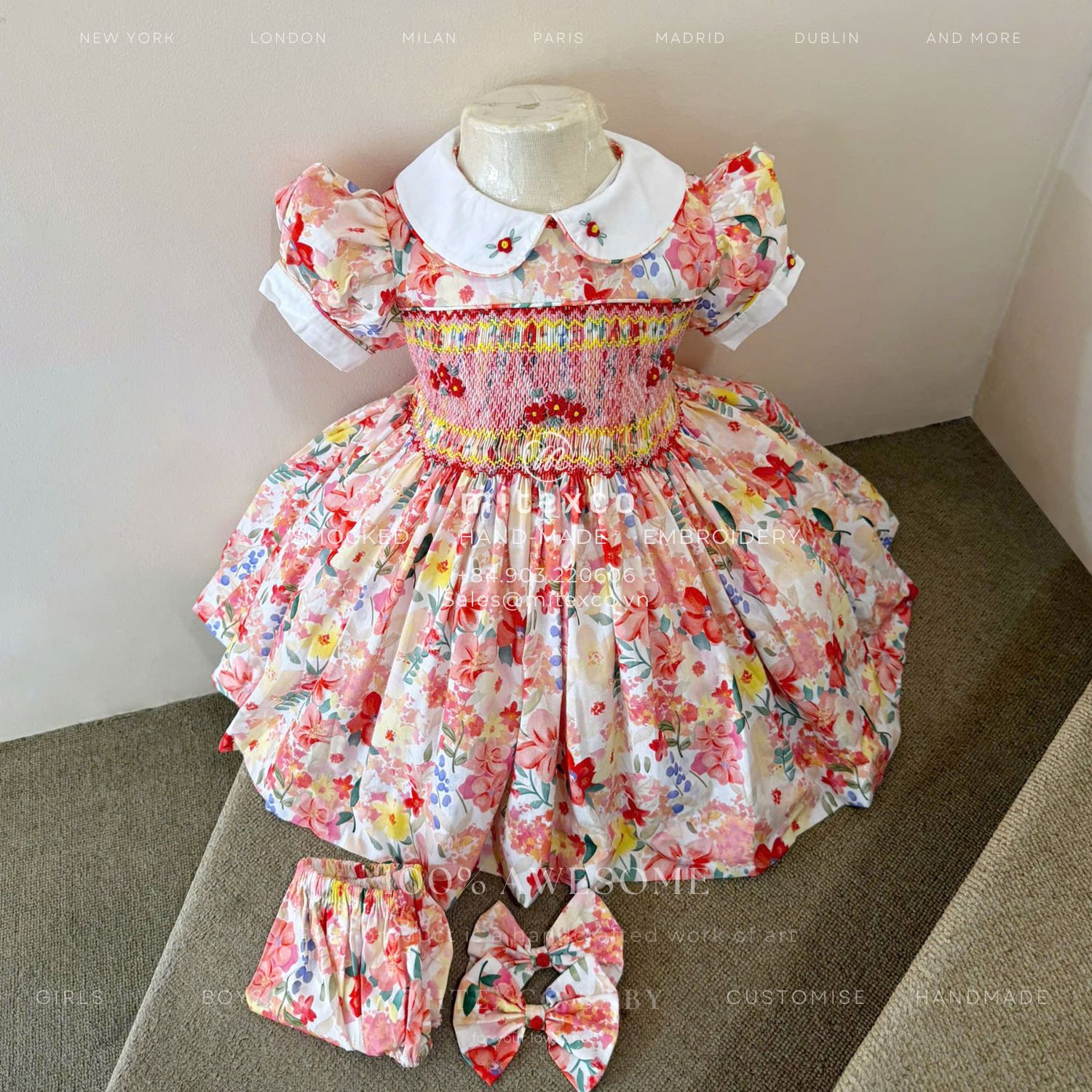 Wholesale Girl's Clothing 100% Cotton Fabric Summer Flower Baby Girls Dresses Smocked Clothes Frock Casual Boutiques