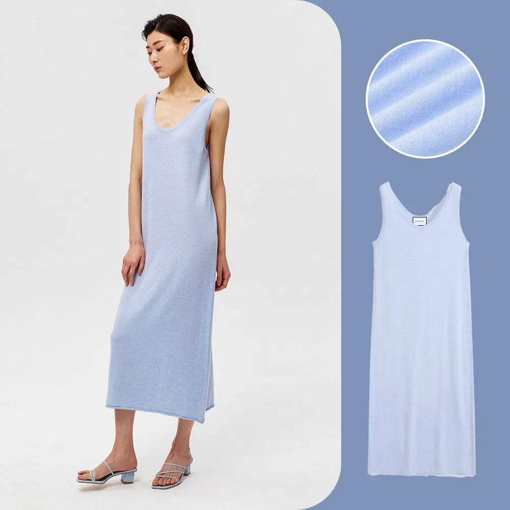 Custom Girls Sleeveless Loose Elegant Linen Dress Lady Staight Maxi Long Dress for Women