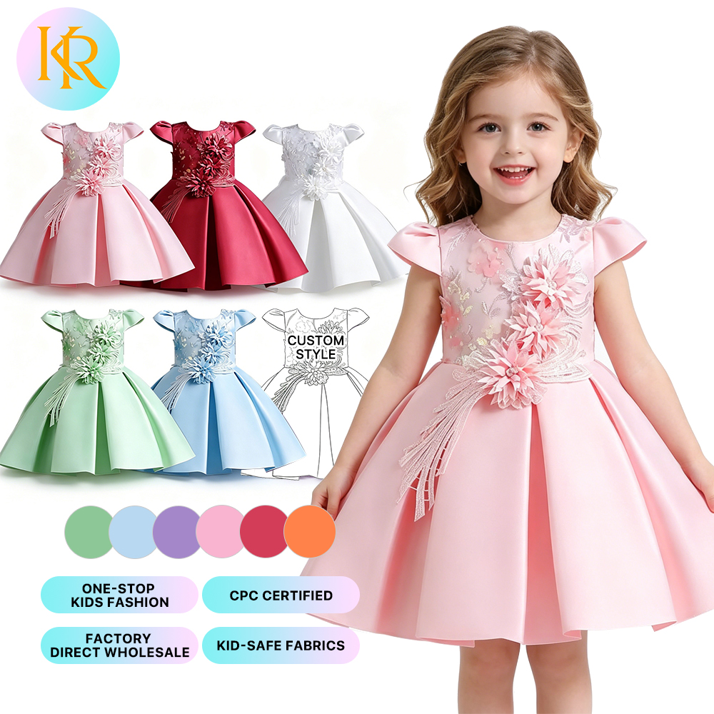 Customised Wholesale Designer Luxury Brand Baby Girl Embroidery Princess Dresses Toddler Flowers Garden Birthday Party Dresses