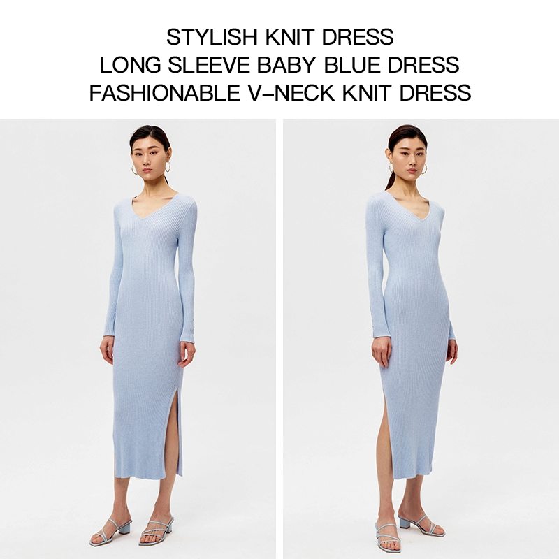 Stylish Women's Knitted Dresses Cashmere Wool Silk Viscose Organic Cotton Dress Long Sleeve Causal Dress for Girls Maxi Dress