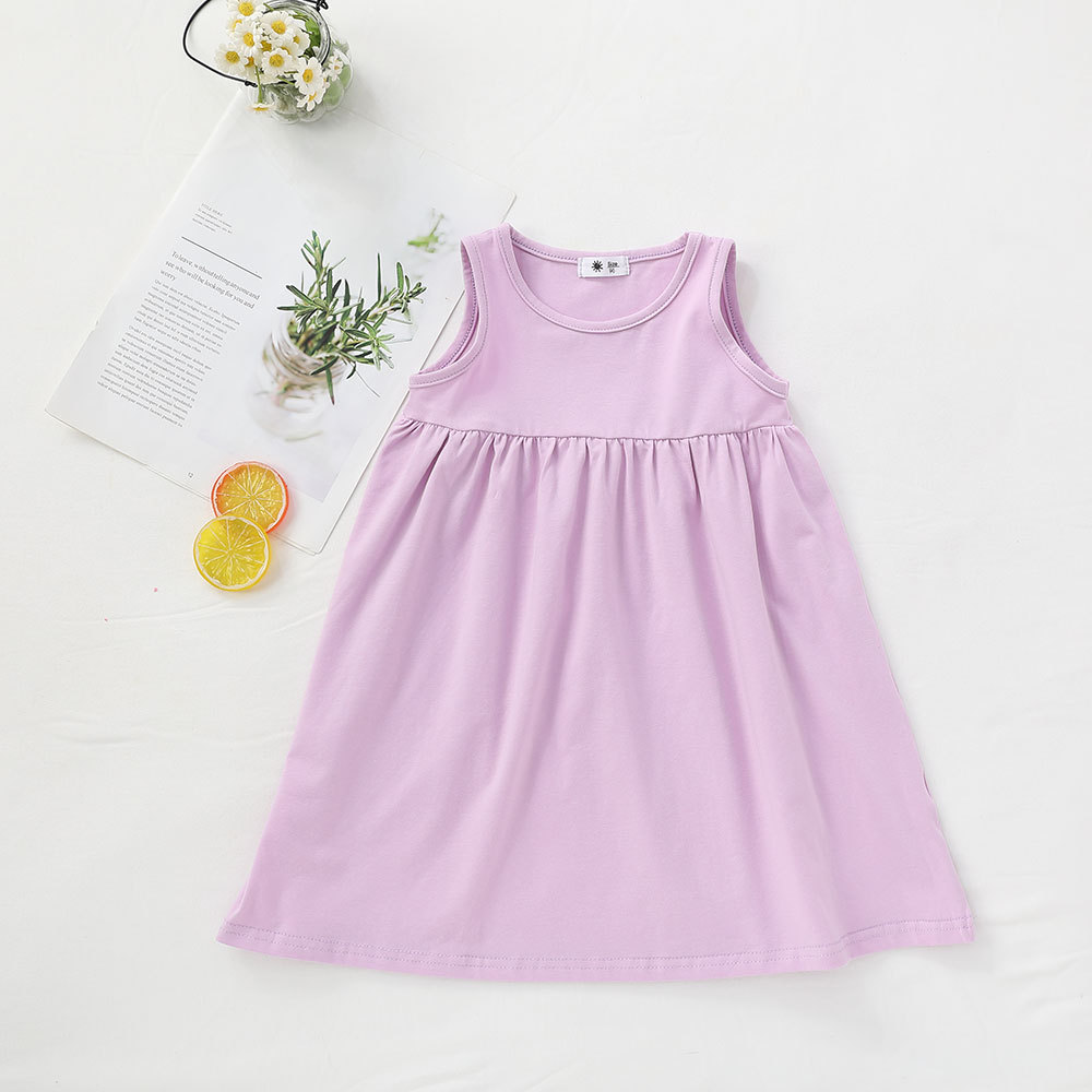 Baby Clothes Summer Toddler Sundress A-line Sleeveless Solid Color Smocked Dress Vest Top Baby Girls Cotton Dresses