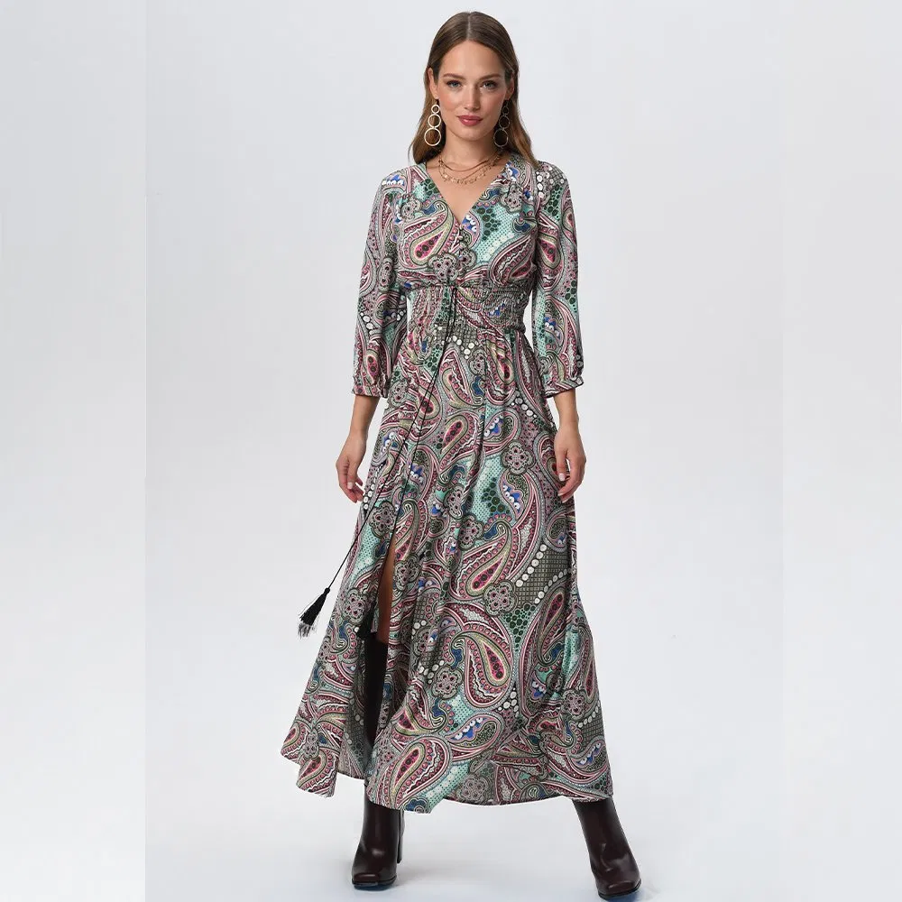 2025 Summer Maxi for Women Girls Fashion Paisley Print Casual Elegant Dress Plus Size Clothing Smocking Long Dress