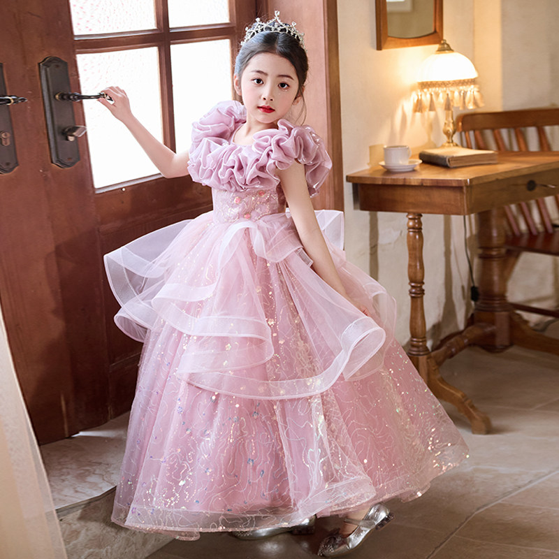 Flower Girl Wedding Dress Floor-Length Beach Polyester Little Girls Children's Clothing Birthday High-End Piano Performance