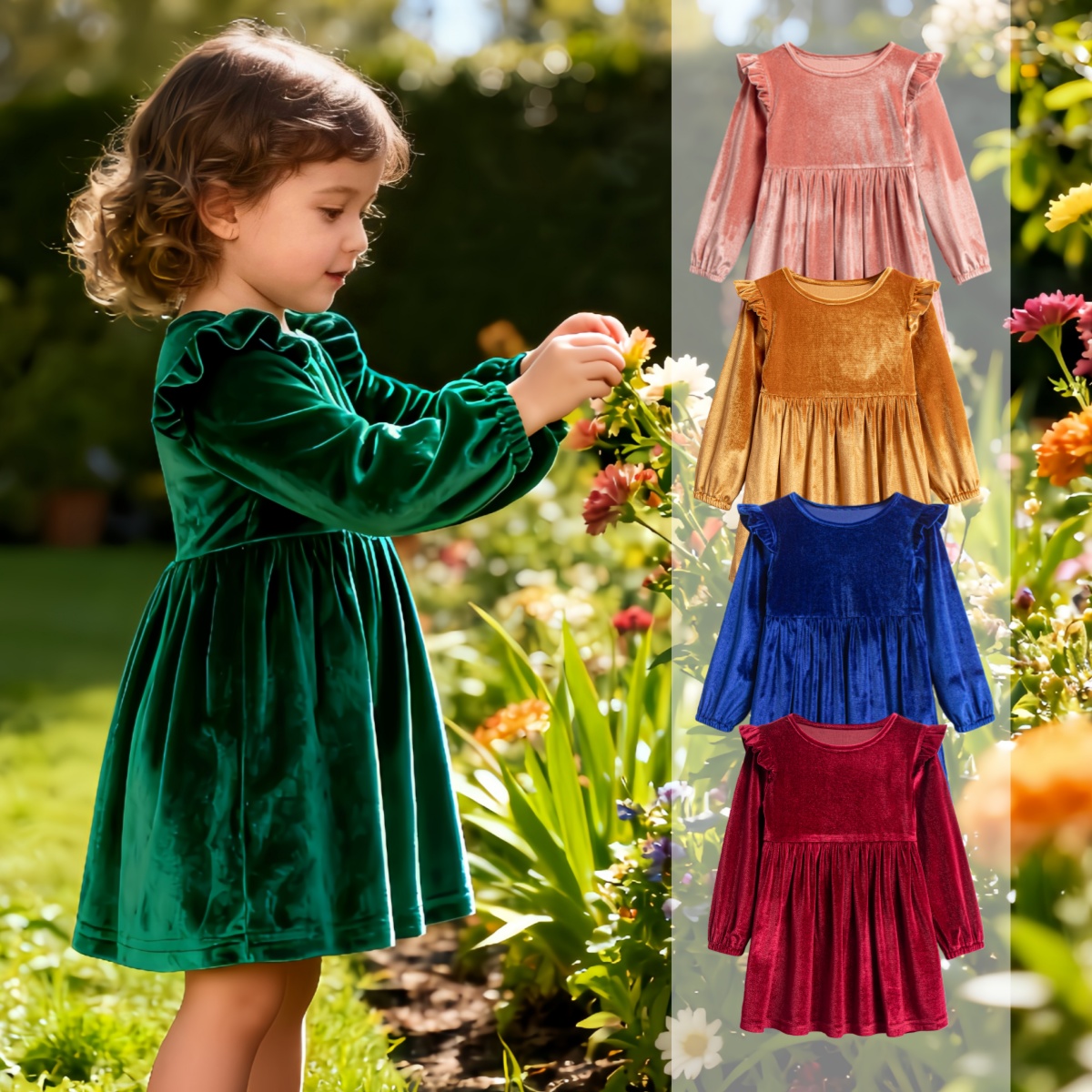 DC Wholesale Girls Clothes Velvet Toddler Party Dress 1-12Y Ruffle Sleeve Spring Indoor Christmas Birthday Kids Fashion Low MOQ