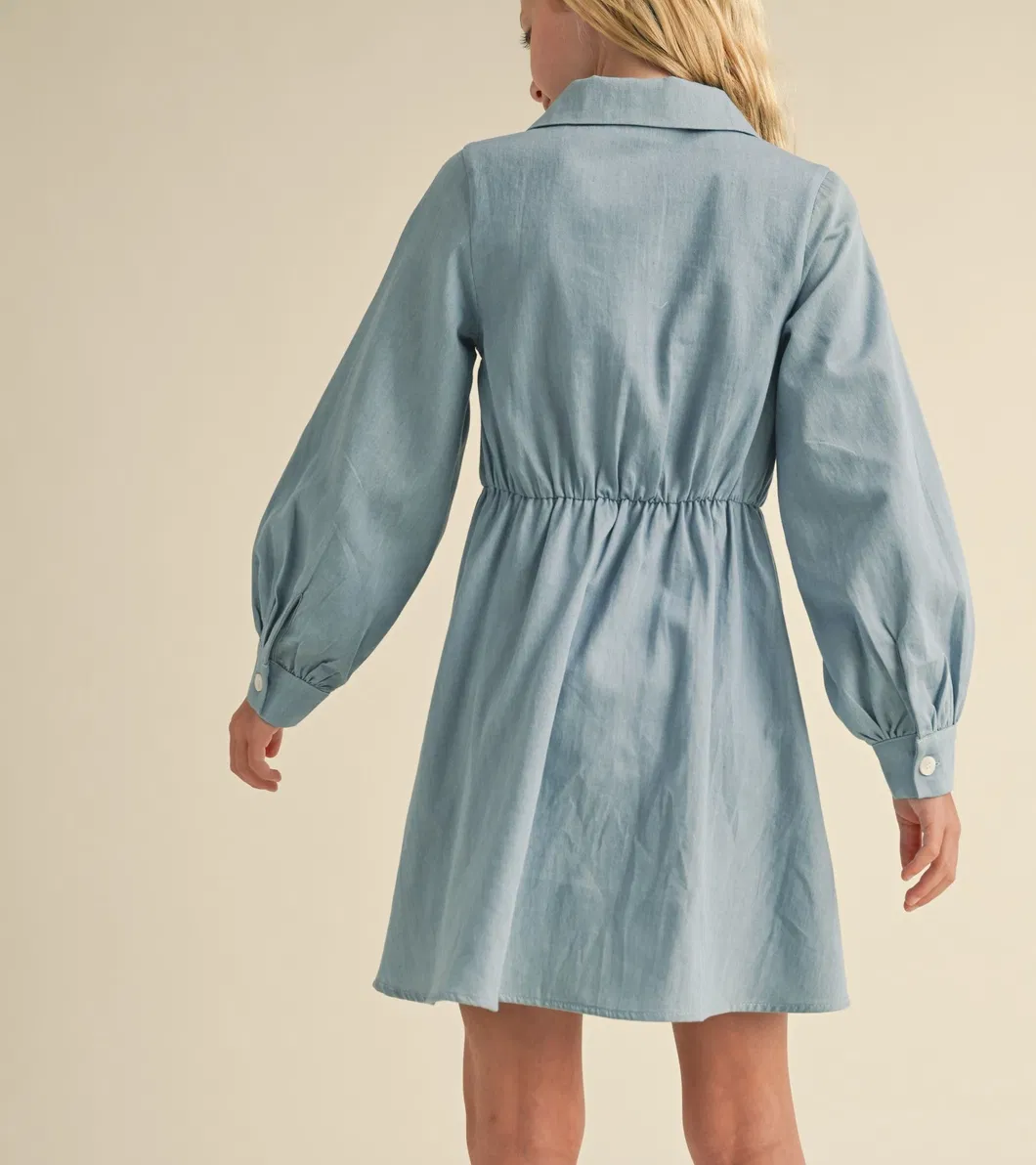 New Girls Long Sleeve Shirt Dress Denim Fashion Kids Dress