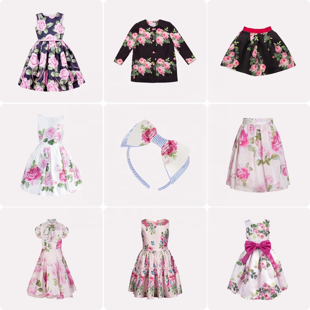 Stilnyashka 13295-2 Children Clothing Rose Print Flower Girls Dresses Princess Dresses for Girls Little Kids Clothing Wholesale