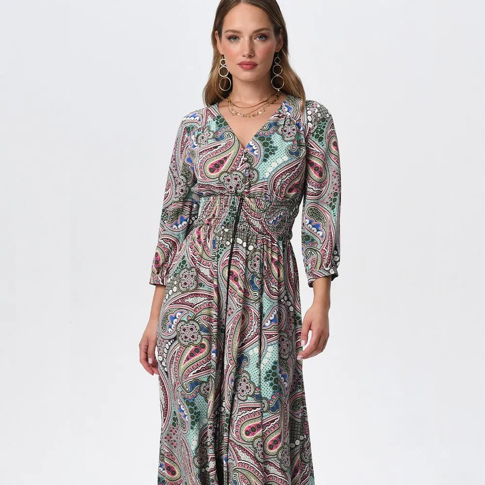 2025 Summer Maxi for Women Girls Fashion Paisley Print Casual Elegant Dress Plus Size Clothing Smocking Long Dress