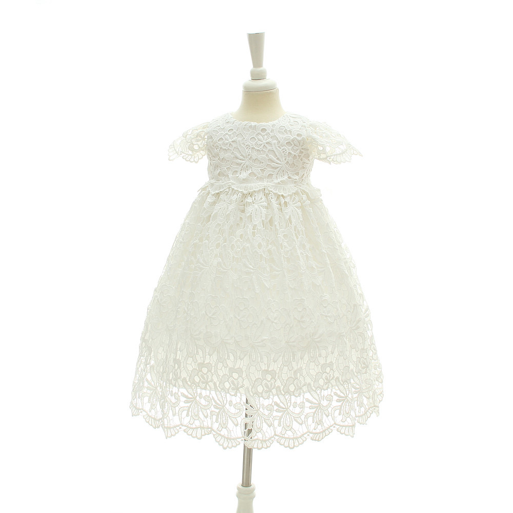 European Style White Flower Girl Vintage Dress Supplier Ins Baptism Tulle Lace Toddler Baby Girls Birthday Party Dresses