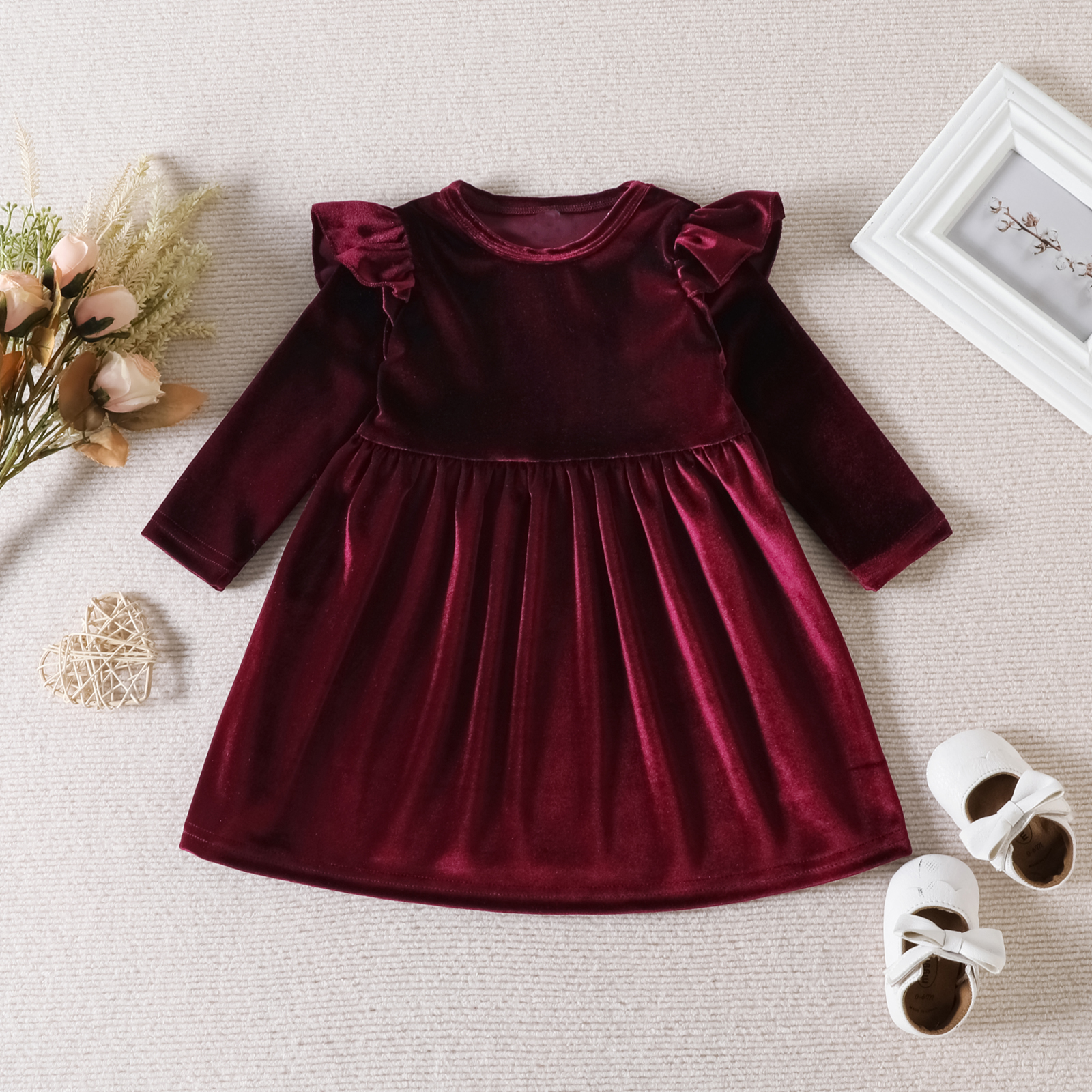 Toddler Little Girl Velvet Ruffle Dress Vintage Dresses Baby Girls Halloween Christmas Princess Dress for Girl