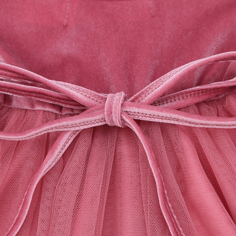 Happy Luoka OEM Soft pink Gauzy Dress Velvet Dress Beautiful and Elegant Girl Dress