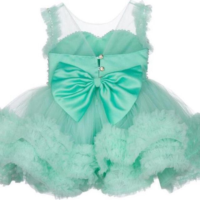 Mint Pearl Fluffy Gown Stylish Children Clothes Elegant Flower Girls Dresses Cute Clothes Girls Princess Kids Dresses Girls