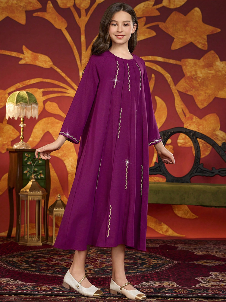 Stylish Loose-Fitting Long Sleeve Dress for Girls' Celebrations