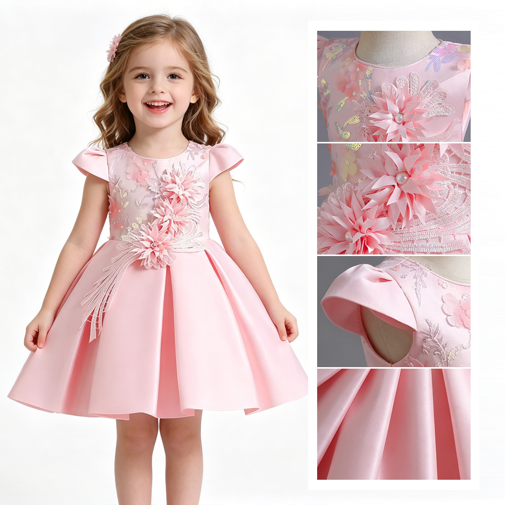Customised Wholesale Designer Luxury Brand Baby Girl Embroidery Princess Dresses Toddler Flowers Garden Birthday Party Dresses