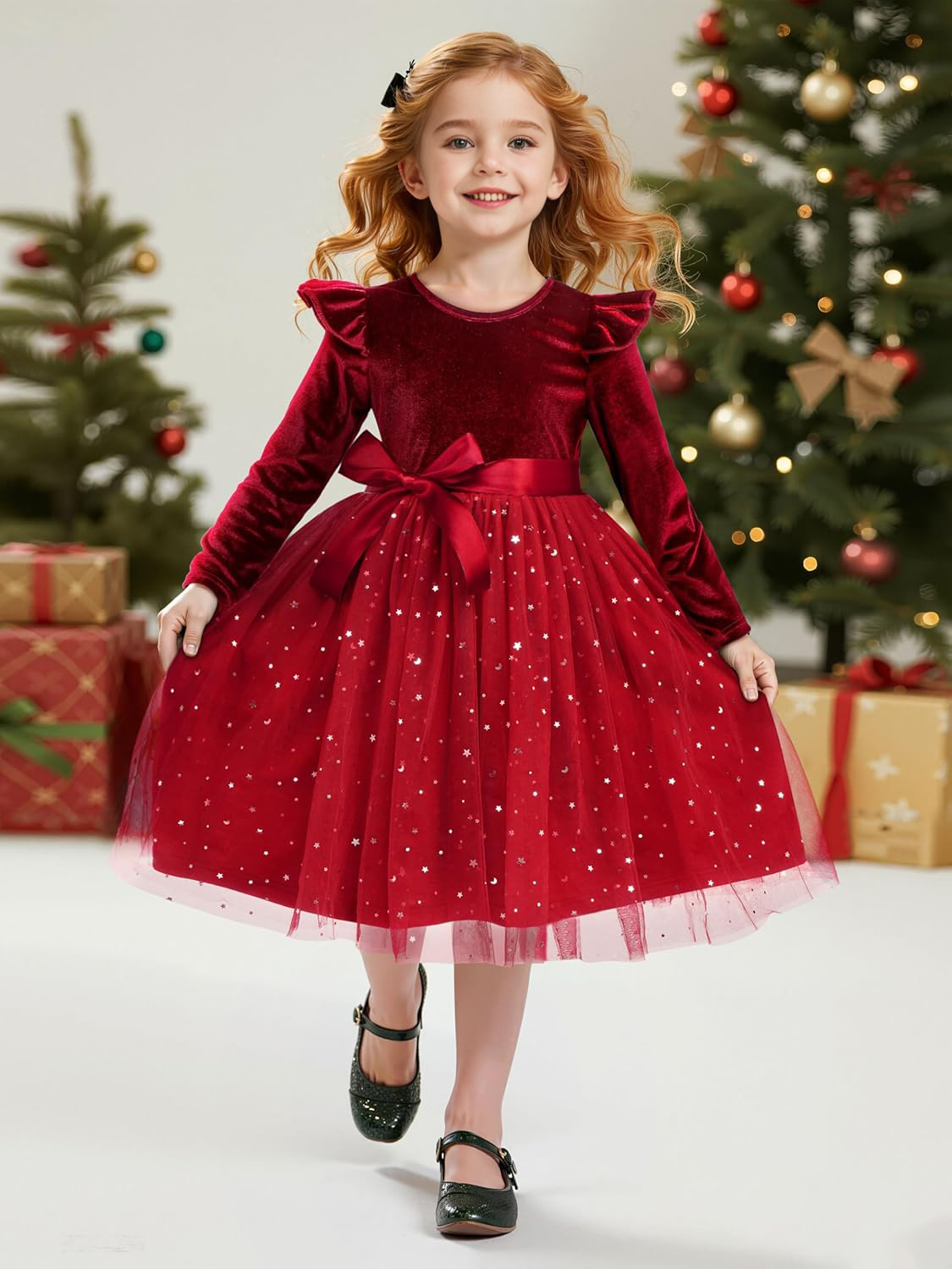 New-arrival Toddler Girls Velvet Tutu Dress Fall Winter Long Sleeve Ruffle Dress Soft comfort for Holiday Party Causal 3-7Y