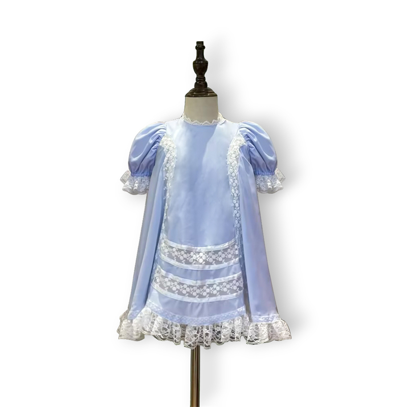 Lace Trim Heirloom Dress Girls Embroidered Rayon Tiered Skirt Vintage Kids Gown Classic Baby Girl Casual Dress