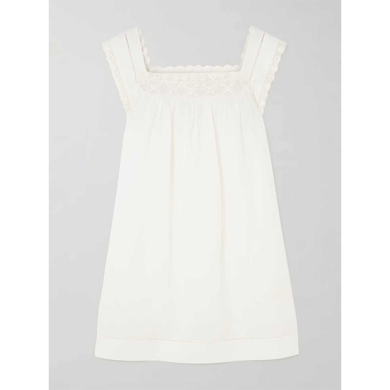 New Girls' Maxi Dress White V-neck Lace Smocked Cotton Sleeveless Elegant Vintage Princess Casual Formal Wear