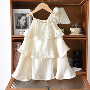 Skin Friendly Comfort Girls Cold Shoulder Spaghetti Strap Dress Summer Vacation Daily Party Kids Sundress