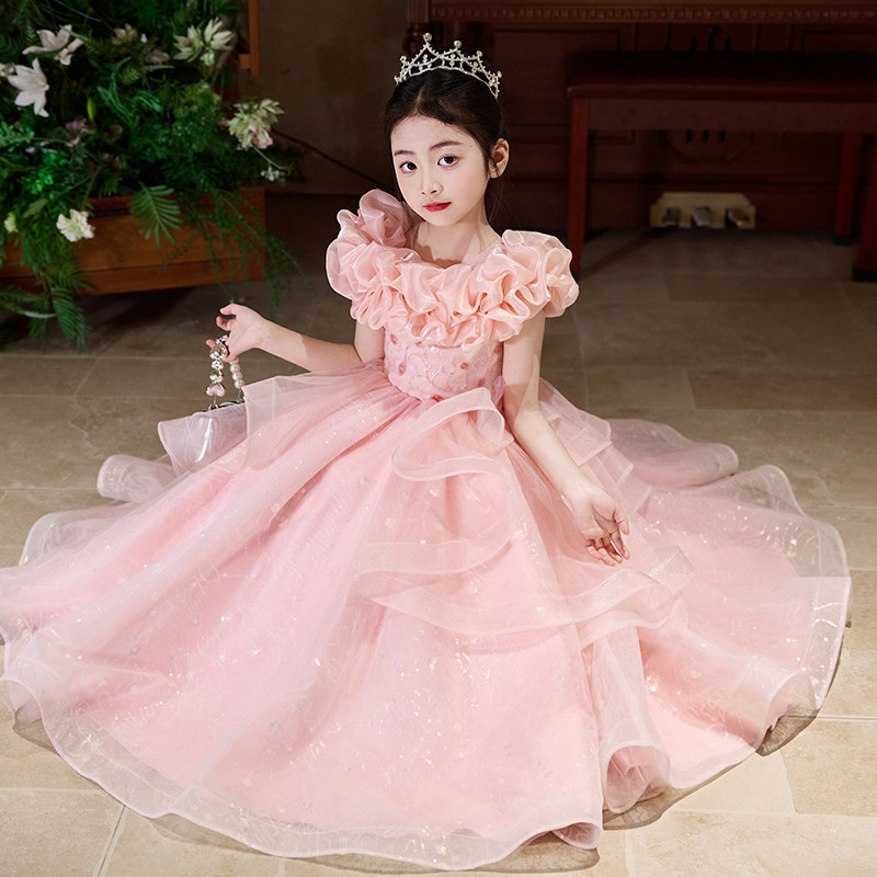 Flower Girl Wedding Dress Floor-Length Beach Polyester Little Girls Children's Clothing Birthday High-End Piano Performance