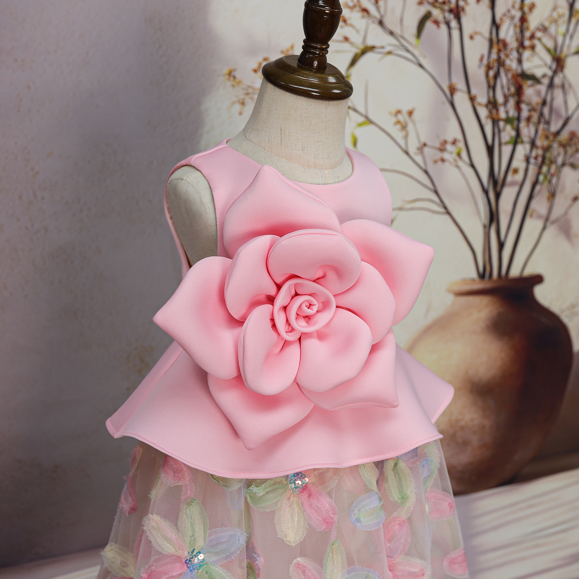 Princess Design Little Baby Girls 3D Big Flowers Dresses Ruffles Elegant Flowers Birthday Wedding Tulle Clothes Boutiques
