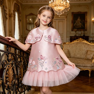 Original Design Elegant Kids Boutique Children's Clothing Delicate Sequin Floral Appliques Girls Party Dress for Eid