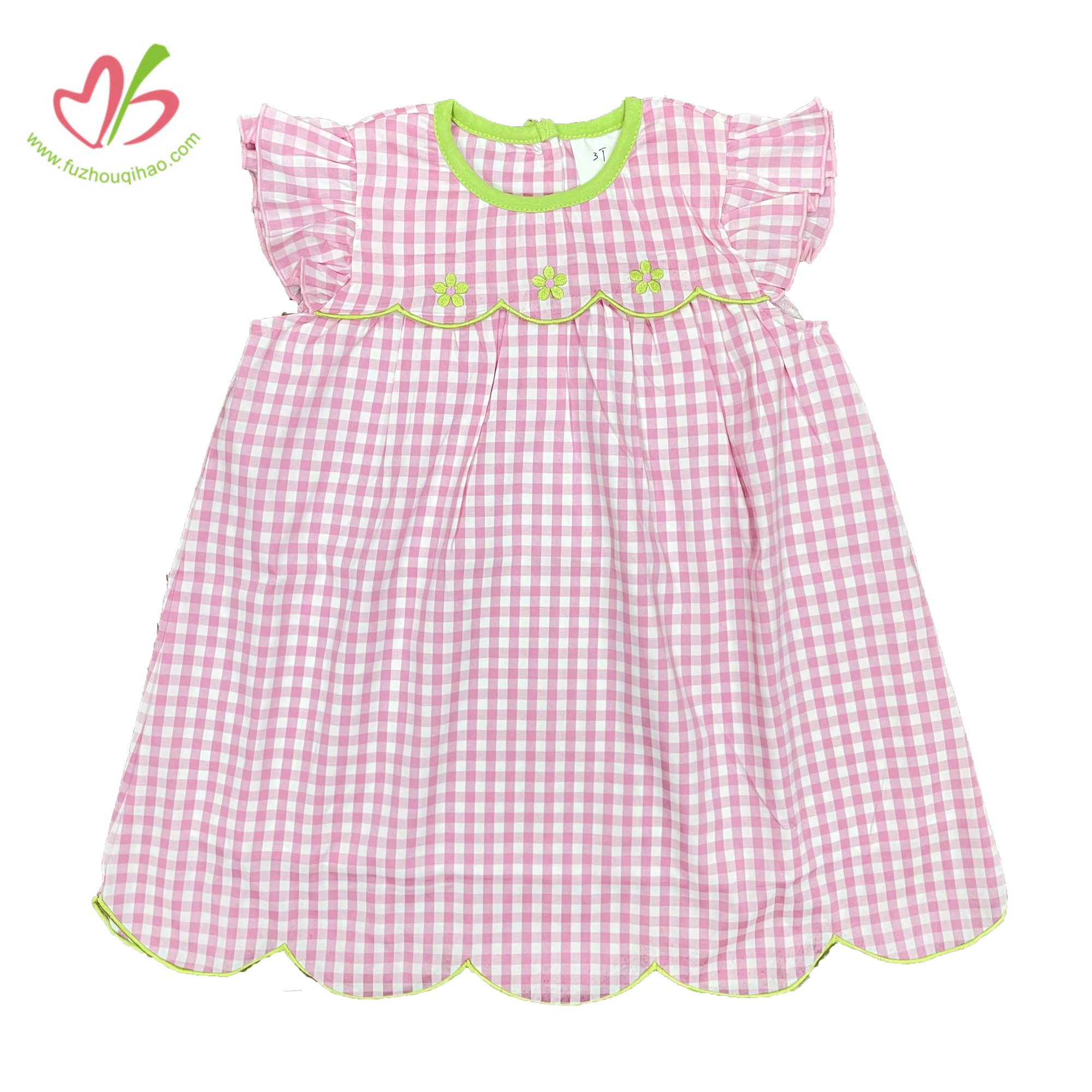 Wholesale Custom Girl Dress Embroidery Flower Baby Children Cotton Woven Dress Spring Dress
