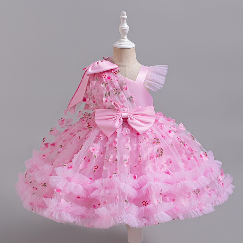 Flower Girls' Party Tulle Pageant Dresses Polyester Sweet Floral Print Knee-Length A-Line Lace Princess Dress
