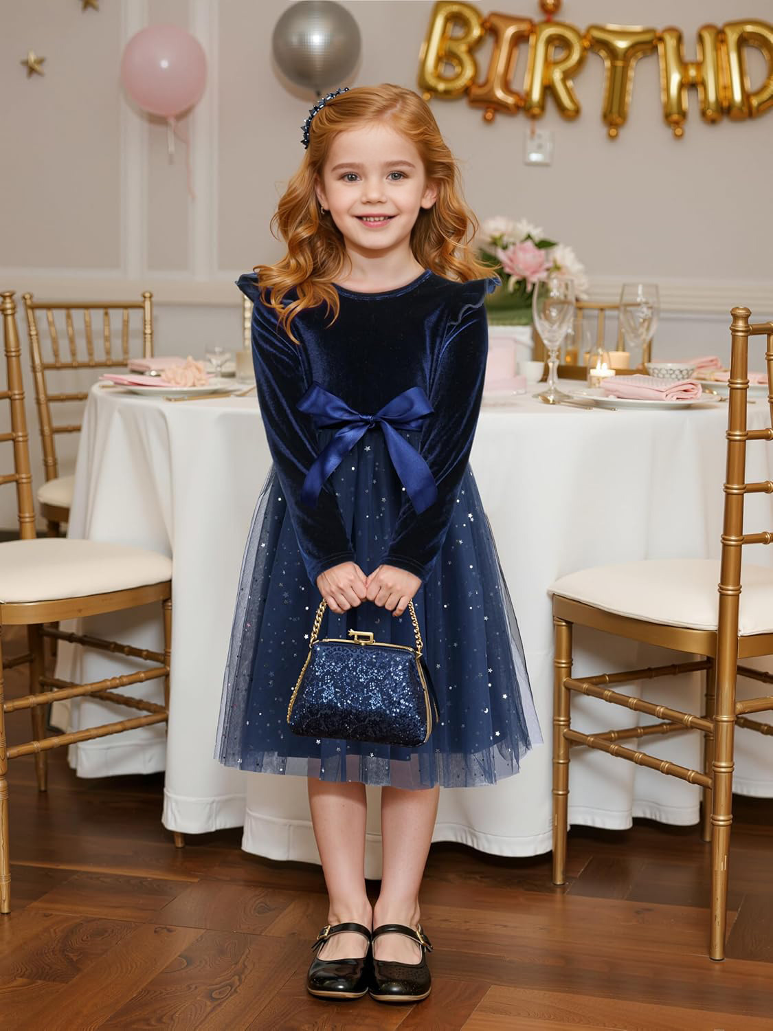 New-arrival Toddler Girls Velvet Tutu Dress Fall Winter Long Sleeve Ruffle Dress Soft comfort for Holiday Party Causal 3-7Y