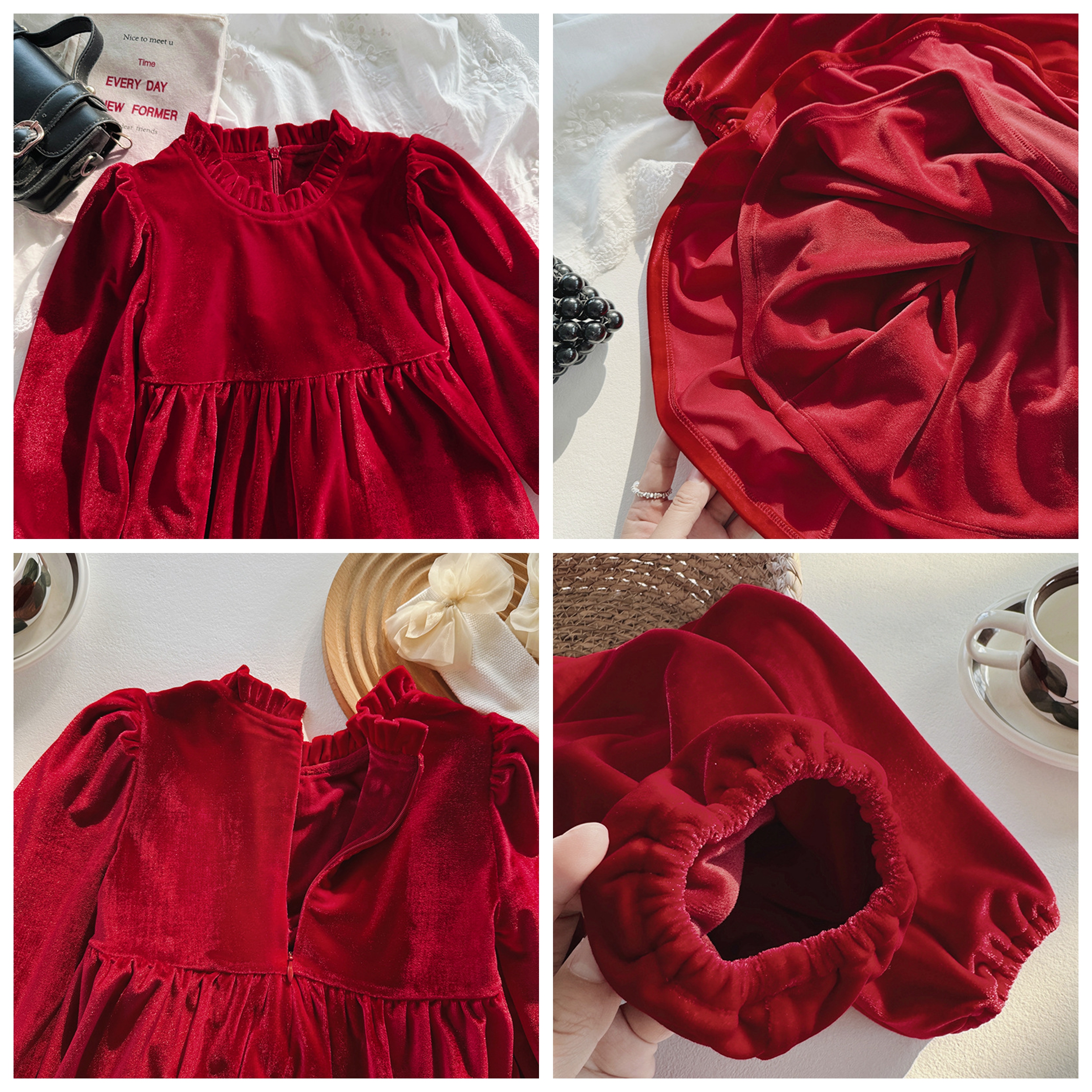 Winter Celebrity Design Kids Christmas Fashion Velvet High Quality Dress Toddler Baby Girl Long Sleeve Elegant Princess Dress