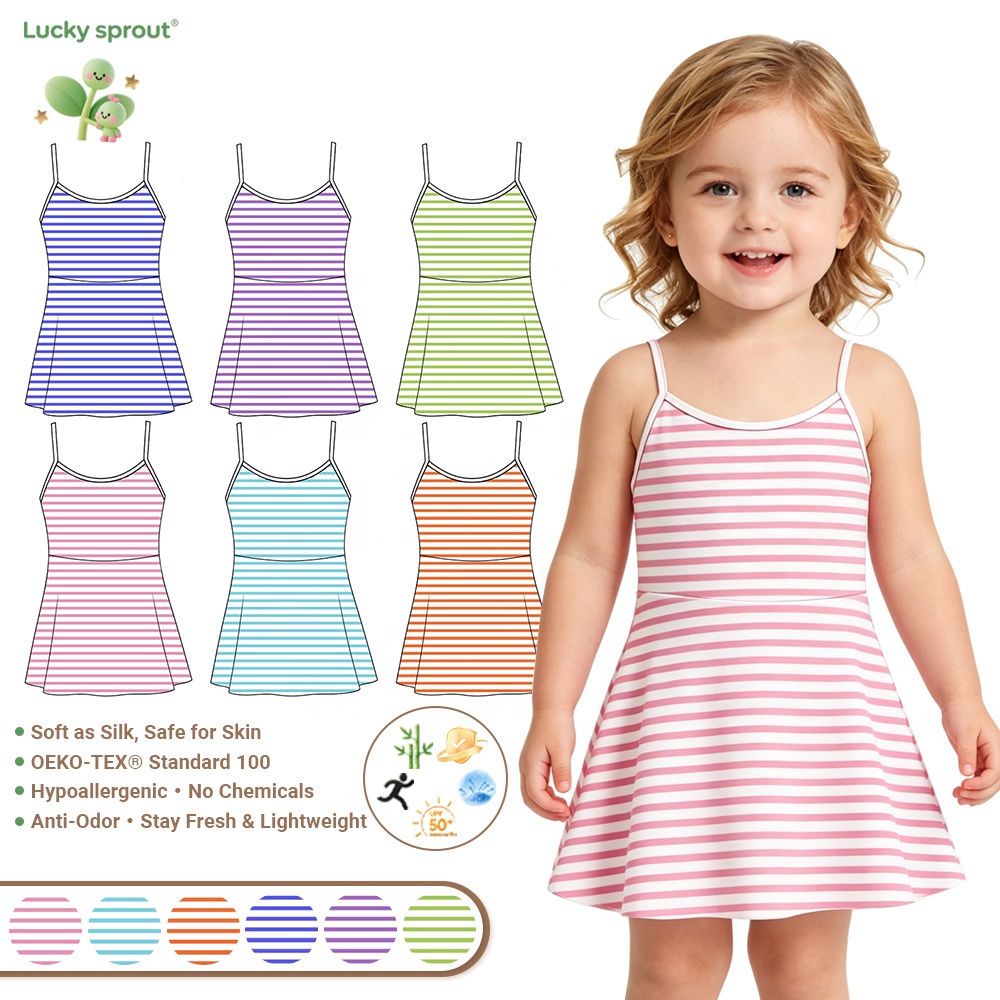 Girls Striped Cami Sundress Spaghetti Strap Skater Dress Soft Fabric Kids Summer Casual Daily Playwear Girl's Dress