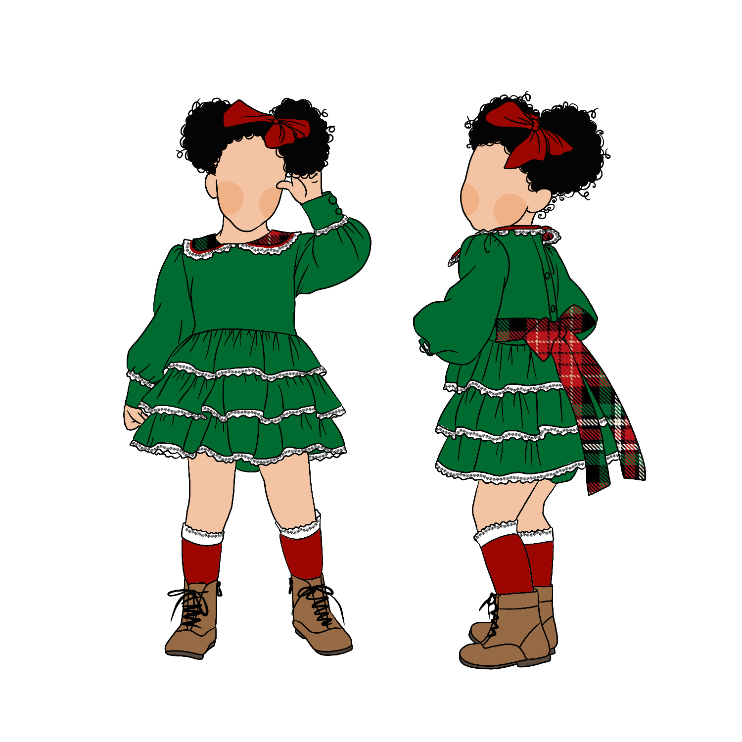 Vintage Boutique Polyester Long Sleeve Milk Protein Fiber Kids Girls Skirt Baby Christmas Plaid Lace Dress With Bow