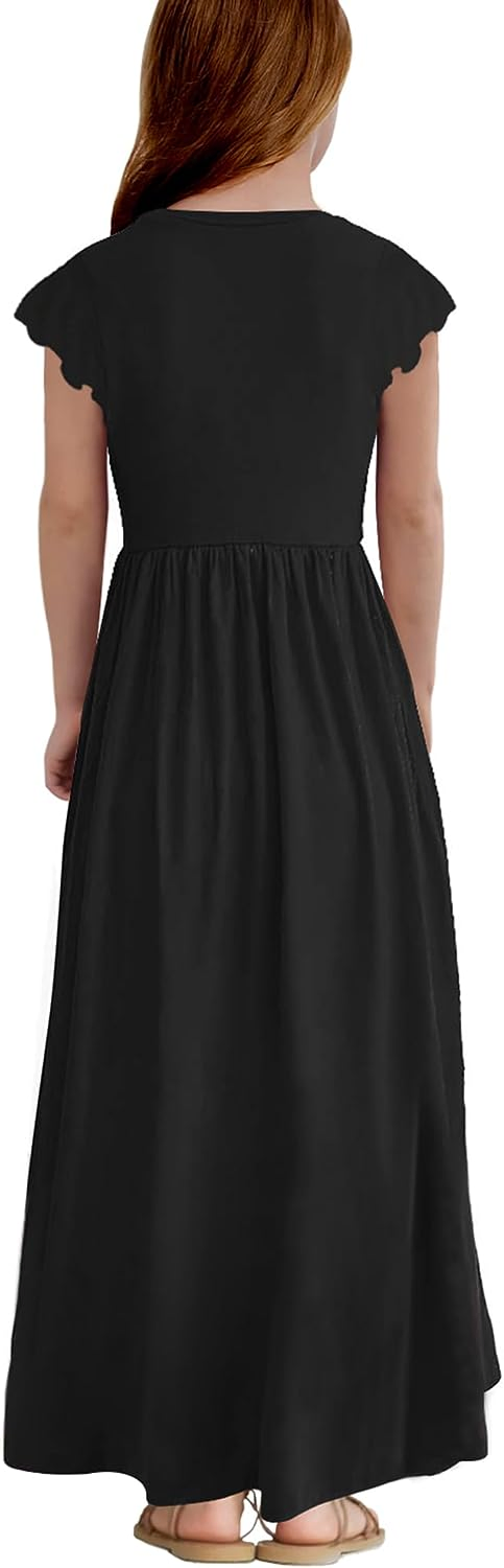Girls Long Maxi Dress Kids Long Sleeve Swing Casual Dresses with Pockets