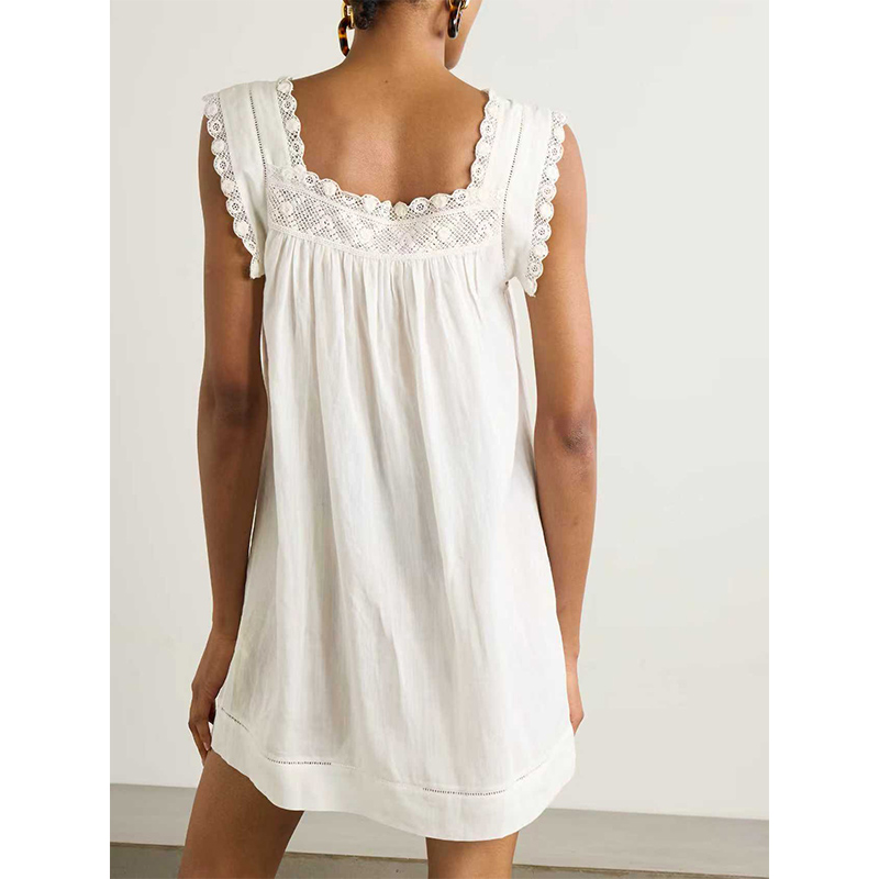 New Girls' Maxi Dress White V-neck Lace Smocked Cotton Sleeveless Elegant Vintage Princess Casual Formal Wear